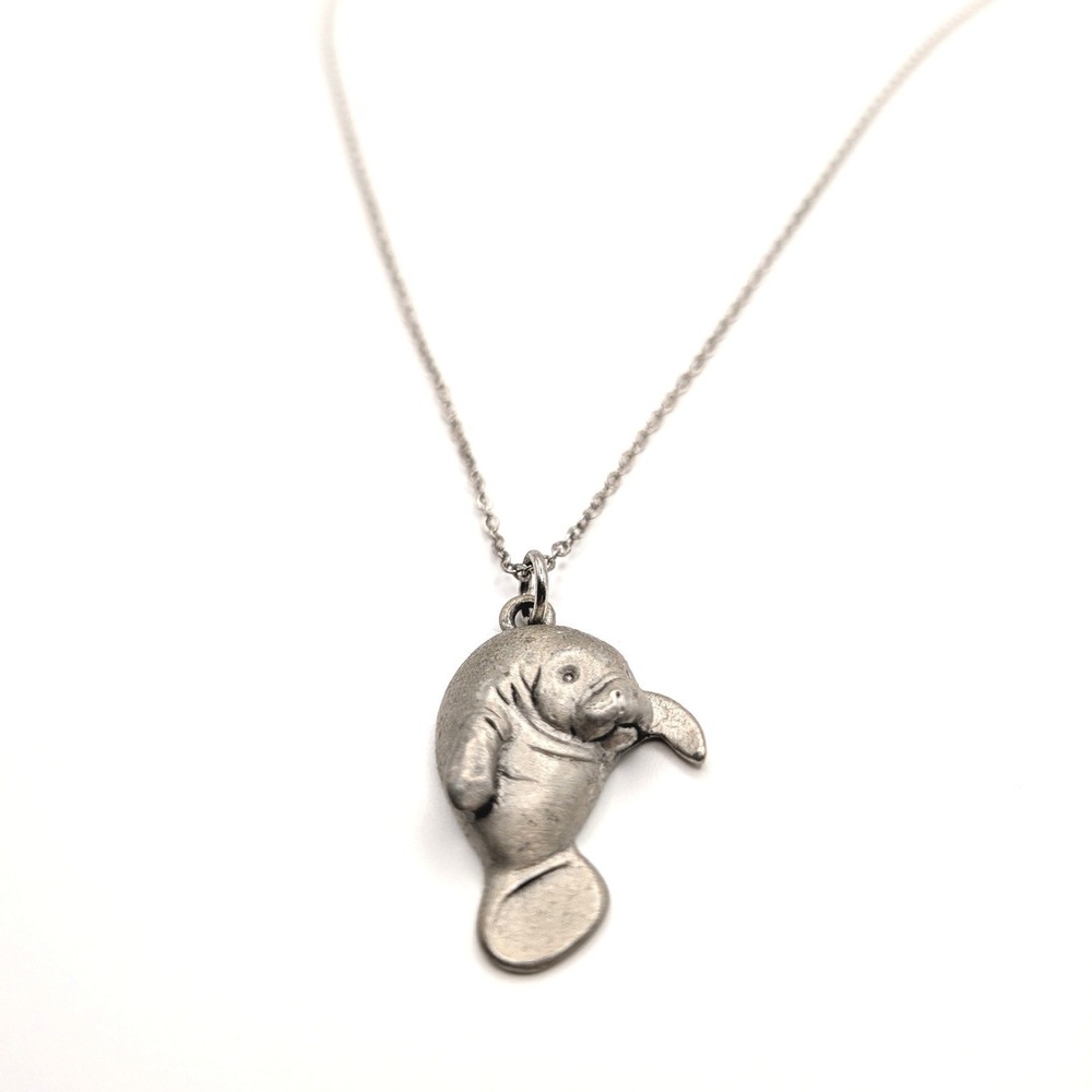 S.L.D. Manatee Pendant Necklace Pewter Sea Cow Marine Life Jewelry 18"